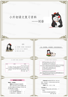 白色小升初语文复习资料词语带内容PPT模板