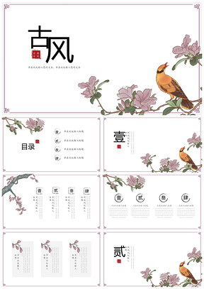 白色唯美花鸟艺术中国风PPT模板