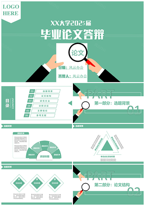 2025绿色毕业生论文答辩汇报PPT模板