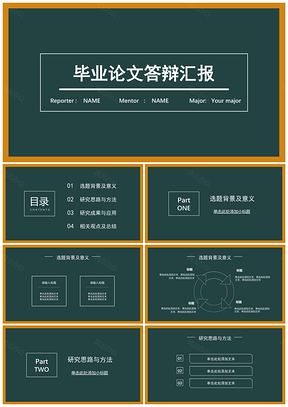 绿色黑板毕业论文答辩PPT模板