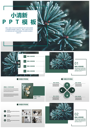 白色松针小清新通用PPT模板