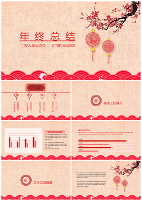 中国红美化喜庆年终总结PPT