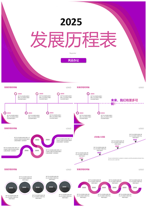 2025紫色层次时间轴创意PPT模板