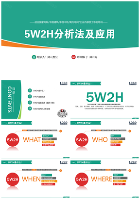 彩色5W2H分析及应用企业员工qc培训PPT模板