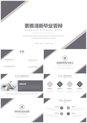 彩色毕业答辩素雅PPT模板