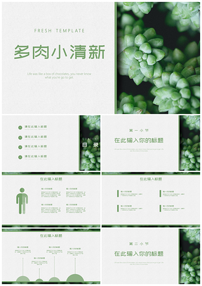 工作总结绿色多肉小清新PPT模板
