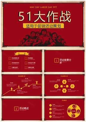 黃色五一勞動(dòng)節(jié)促銷活動(dòng)策劃PPT模板