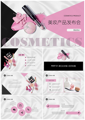 白色欧美风美妆产品发布会PPT模板