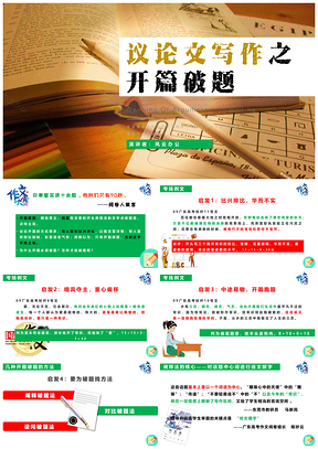 绿色语文课件议论文写作之开篇破题作文PPT模板