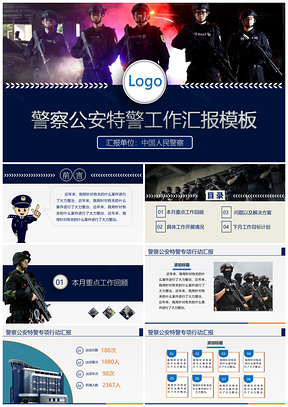 彩色警察公安特警工作汇报PPT模板