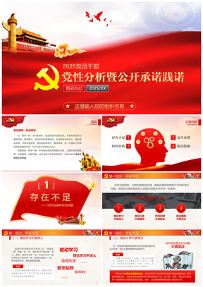 2025黄色党员思想汇报对照检察自我剖析党性分析汇报材料PPT模板