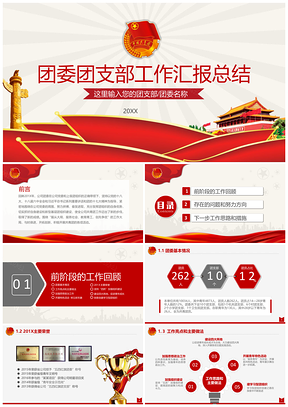 黄色共青团支部团委团支书五四青年工作总结汇报PPT模板