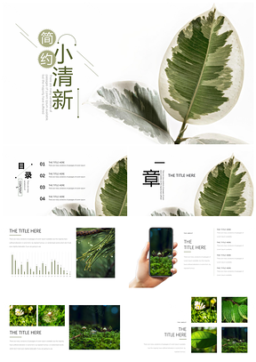 绿色青青小叶极简小清新PPT模板
