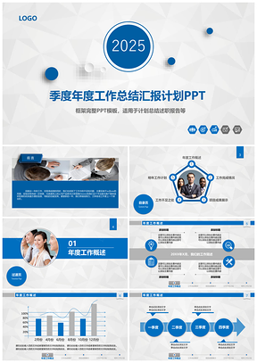 2025藍(lán)色簡(jiǎn)約大氣季度年度工作總結(jié)匯報(bào)計(jì)劃通用PPT模板
