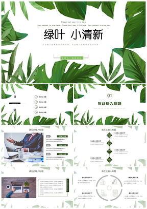 绿色绿叶小清新工作总结教学PPT模板