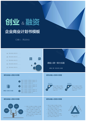 蓝色商业计划书创业融资简约PPT模板