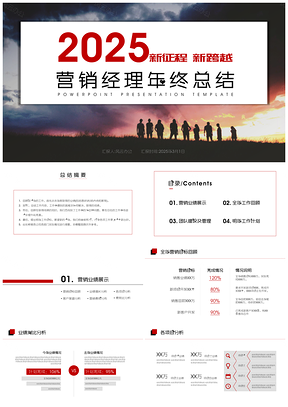 2025红色营销经理工作总结年度计划述职报告PPT模板