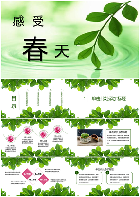绿色感受春天清新绿叶PPT模板