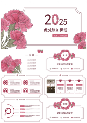 2025彩色小清新康乃馨商务工作汇报PPT模板