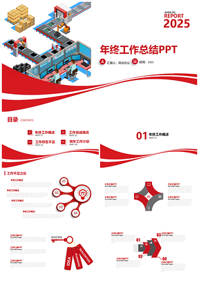 红色欧美高端大气企业年终总结计划PPT目标