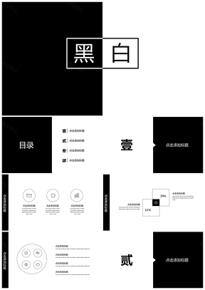 白色黑白简约风通用PPT模板