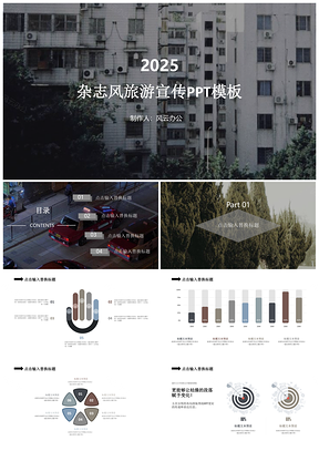2025灰色杂志风旅行宣传PPT模板