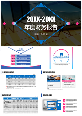 蓝色年度财务报告PPT模板