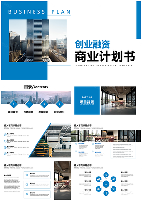 項目介紹藍色創(chuàng)業(yè)融資商業(yè)計劃書PPT模板