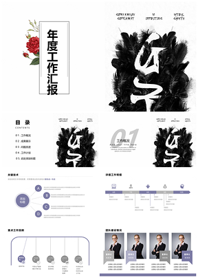 年終總結(jié)靛藍(lán)色小清新風(fēng)年度工作匯報PPT模板
