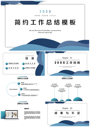 2025蓝色海浪简约年终总结述职报告PPT模板