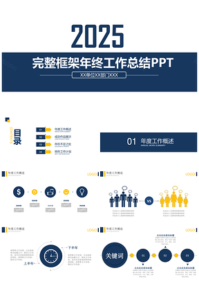 2025实用蓝色大气商务风工作总结年终汇报PPT模板