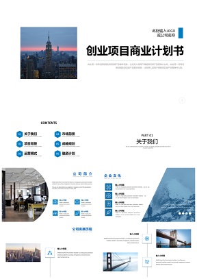 企業(yè)宣傳藍(lán)色完整框架創(chuàng)業(yè)項(xiàng)目商業(yè)計(jì)劃書PPT模板