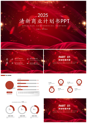 2025红色清新商业计划书PPT模板