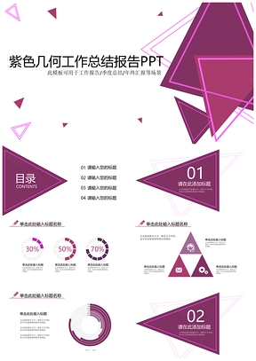 紫色几何工作总结报告PPT模板
