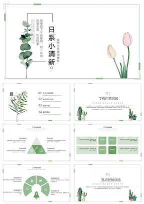 工作总结医疗小清新年终总结PPT模板