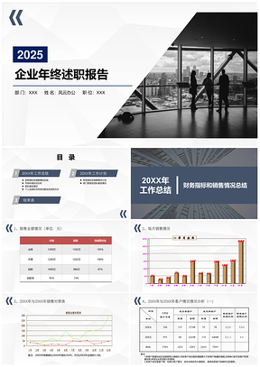 2025蓝色企业年度工作情况述职报告PPT模板