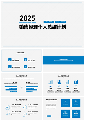 2025蓝色销售经理个人总结计划PPT模板