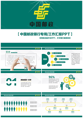 绿色中国邮政银行专用PPT模板