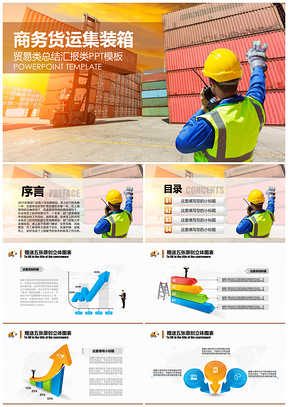 商务货运集装箱总结汇报类PPT模板