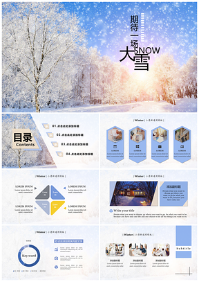 蓝色期待大雪小清新简约风教学课件工作总结PPT模板