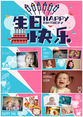 蓝色动态生日祝福生日party派对演示PPT模板