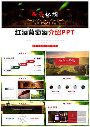 绿色红酒葡萄酒白葡萄酒介绍宣传产品推广PPT模板
