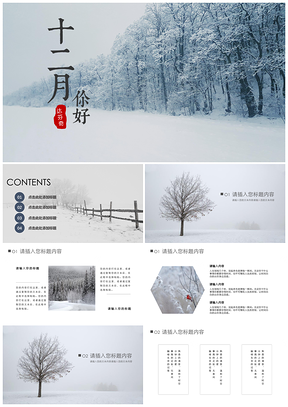 灰色十二月你好雪景简约PPT模板