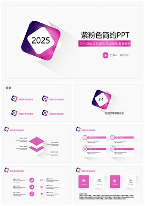2025紫粉色简约通用PPT模板