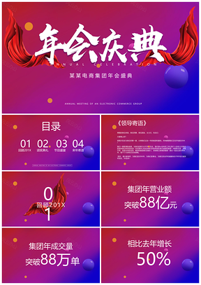 紅色企業(yè)年會慶典頒獎PPT模板