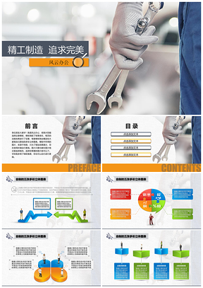 黄色精工制作商务总结计划类PPT模板