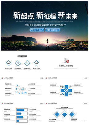 2025藍色大氣年終工作總結匯報新年計劃PPT模板