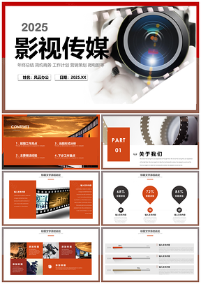 2025黄色影视传媒工作汇报年终总结述职演讲PPT模板