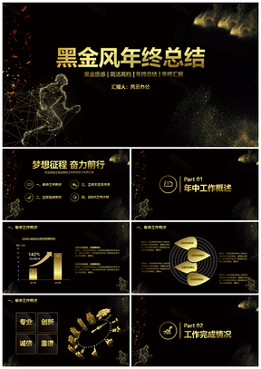 黄色黑金风年终总结报告PPT模板
