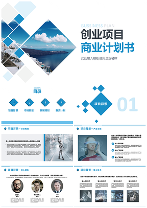 蓝色完整框架创业项目融资计划书PPT模板